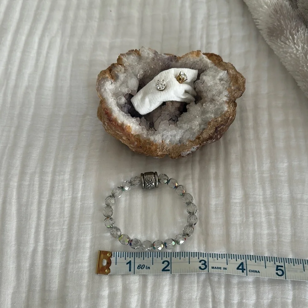 Crystal Beaded Bracelet and Gold Stud Earrings Set